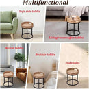 Nesting Coffee Table, Small Round Stacking Side Table with Metal Frame, Modern End Table for Living Room Bedroom Office Balcony (Rattan, 1) by CozyNest Decor