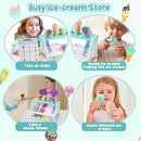 WHOHOLL Wooden Ice Cream Counter Playset for Toddler Girl Toys, Play Store Pretend Toy Food Play Kitchen Accessories with Fake Money & Coin, Gifts for 3+ Year Old Kids (Green) by TinyTreasures Baby Boutique