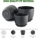 Plant Pots 10/9/8 inch, Set of 3 Modern Decorative Plastic Planters with Drainage Holes and Saucers for Garden House Plants, Flower Pots for Indoor Outdoor Plants, Speckled Black by GreenHaven Gardens