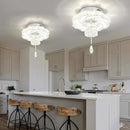 Flashing God 16 Inch Mini Chandelier Modern Crystal Chandeliers Light Semi Flush Mount Ceiling Light Fixture Small Silver Chandelier for Bedroom Hallway Kitchen Foyer by CozyNest Decor