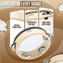 Flexzion Wooden Round Tambourine for Kids and Adults 6" Inch Single Row 8 Pair Jingles, Wood Handheld Percussion Instrument for Beginner and Professional Tambourine Player by TinyTreasures Baby Boutique