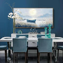 amatop Large Framed Wall Art Bedroom Living Room Decor Blue Boat Moonlight Coastal Seascape Picture Landscape Decorative Canvas Print Tranquil Night Ocean Lake Scene Artwork Nautical Wall Decor 48x24 by CozyNest Decor