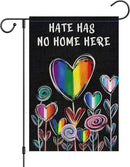 Hate Has No Home Here Pride Garden Flag 12x18 Double Sided Burlap, Small Rainbow Love Heart Gay Lesbian LGBT Pansexual Yard Sign Banner for Pride Month Porch Outdoor Decor by GreenHaven Gardens