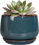 G EPGardening Ceramic Planter 6 Inch - Round Modern Ceramic Pot for Plants with Drainage and Plant Tray Indoor for Flower, Apartment Decor, Housewarming Gifts New Home, Retro Blue by GreenHaven Gardens
