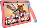 Kids Tablet 10 inch, Android 15 Kids Tablets, Parental Control, Pre-Installed Kiddos Software & Kids Space, Includes Case & Stylus Pen, 12GB RAM 64GB ROM, 2TB Expand, HD IPS Screen(Pink) by TinyTreasures Baby Boutique