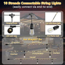 Outdoor String Fairy Lights, 48ft Dimmable Patio Lights with 15+1 S14 Retro Edison Bulbs & 144 Fairy Rope, IP65 Waterproof, LED Outside Hanging Light for Party Backyard Bistro, 7 Strands Connectable by GreenHaven Gardens