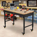 75'' Adjustable Workbench on Wheels, 2000LBS Heavy Duty Worktable with Power Outlets, Rubberwood Workstation for Workshop, Garage, Office, Home by GreenHaven Gardens