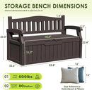 Greesum 80 Gallon Outdoor Storage Bench, Resin Patio Furniture with Armrest,Waterproof and UV-Resistant, Perfect to Garden, Poolside and Lawn, Dark Brown