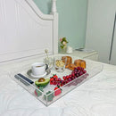 Clear Rectangular 14x20 Inches Acrylic Ottoman Tray Decorative Serving Tray with Cutout Handles Organizer Tray on Coffee Table Countertop Big Breakfast Bed Tray Living Room Appetizer Serving Food by CozyNest Decor