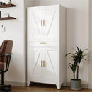 71 "Farmhouse Metal Filing Cabinet with a Drawer and 4 Adjustable Shelves, with 4 Large barn Door White Kitchen Cabinets, Metal Food Cabinets for Home, Kitchen, Dining/Living Room (White) by CozyNest Decor