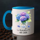 Personalized Year Name Aunt Coffee Mug Gift For Pregnancy Reveal Birthday, Customized Aunt EST 2026 Accent Cup, Hydrangea Auntie White Coffee Cup 11 15 Oz, Auntie to Be Mug Gift For Sister Besties by TinyTreasures Baby Boutique