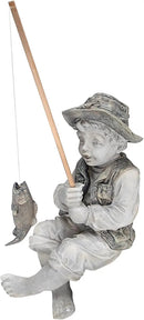 Design Toscano Frederic the Little Fisherman of Avignon Boy Fishing Garden Statue, 15 Inch Tall, Cast Stone Resin, Two Tone Stone Finish by GreenHaven Gardens