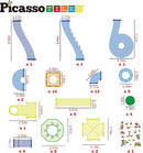 PicassoTiles 62pcs Magnetic Tile Pete The Cat Magnetic Marble Run Toy Set with Race Track Tubes Marbles and Stickers STEM Educational Construction Building Blocks for Kids Boys Girls Ages 3 Up PTG03 by TinyTreasures Baby Boutique