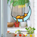 BOXCASA Sleeping Cat Stained Glass Windown Hanging,Orange Cat on Moon Beautiful Handcrafted Sun Catcher Gifts for Daughter,Mothers Day,Christmas and Cat Lover by GreenHaven Gardens