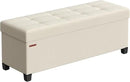 SONGMICS Storage Ottoman Bench, Foldable Foot Rest with Legs, 15 x 43 x 15.7 Inches, End of Bed Bench, Storage Chest, Load up to 660 lb, for Living Room, Bedroom, Entryway, Cream White ULSF018W01 by CozyNest Decor