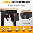 Adjustable Height Workbench, Heavy Duty Table Rubber Wood Workstation with Power Outlet & Pegboard for Garage, Office, Workshop, Home,Commercial (48"×24") by GreenHaven Gardens