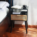 MaxSmeo End Table with Storage Mid Century Nightstand with Rattan Drawer and Shelf, Wood Small Side Coffee Table for Small Space, Living Room and Bedroom, Easy Assembly (Black) by CozyNest Decor
