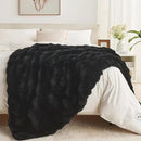 Lotus Karen Faux Fur Throw Blanket Black - Big Bubble Rabbit Fluff Blanket for Couch, Small Fluffy Fuzzy Cozy Blanket, Thick Furry Plush Shaggy Blankets, 50x60 Inches by CozyNest Decor