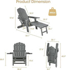 Adjustable Backrest Folding Adirondack Chair with Ottoman & 2 Cup Holders, HIPS Weather Resistant Adirondack Chair, Outdoor Fire Pit Chair for Beach, Pool, Deck, Porch, Yard, Lawn, Grey by GreenHaven Gardens