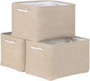 Bidtakay Large Storage Baskets for Shelves 3 Pack Fabric Storage Bins for Organizing Linen Collapsible Organizer for Closet-Flaxen by TinyTreasures Baby Boutique