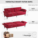 89” Futon Sofa Bed, Linen Comfy Futon Couch Bed with 2 Square Pillows, Convertible Sleeper Sofa with Adjustable Backrest& Armrests, Modern Loveseat Sleeper for Living Room, Bedroom, Red by CozyNest Decor