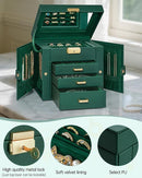 AKOZLIN 4-Tier Jewelry Box Leather Jewelry Storage Organizer with 3 Drawers Lockable for Women Girls Ring Necklace Earring Bracelet Holder with Mirror Forest Green by TinyTreasures Baby Boutique