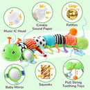 Baby Toys 6-12 Months Music Caterpillar Infant Toys Stuffed Animals 0-3-6 Months Tummy Time Teething Sensory Toys with Mirror Rattle&Pull String for Boys Girls Birthday Gifts|Green,Knot Limb by TinyTreasures Baby Boutique