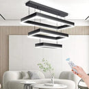 Modern 3 Rings Rectangle Chandelier for Living Room - Adjustable Height Luxury Foyer Lighting Fixture for High Ceiling, Hanging Dining Room LED Pendant Light by CozyNest Decor