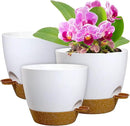 10/9/8 inch Medium Self Watering Pots, Planter, Plant Pots with Mesh Drainage Holes for Indoor Outdoor Garden Plants, Plastic Flower Pots with Removable Deep Reservoir, White with Brown by CozyNest Decor
