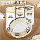Flexzion Wood Handheld Tambourine Adults 6-Inch Double Row 8-Pair Jingles (Wood) - Percussion Round Tamborines Musical Instrument with Metal Zills by TinyTreasures Baby Boutique