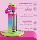 Insulated Water Bottle with Straw Stainless Steel Water Bottle, Leak-Proof, BPA-Free, Double Wall Vacuum Keeps Cold for 24 Hours for Sports, Travel, School (18 oz, Lime Sorbet) by CozyNest Decor
