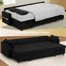 110 Inches Chenille Sectional Sofa w/Pull Out Sofa Bed & Adjustable Back, Tufted U Shaped Couch w/Two Storage Chaises, Sleeper Sectional Sofa w/USB Port & Cup Holders for Living Room, Black by CozyNest Decor