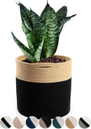 Woven Cotton Rope Plant Basket for 10" Flower Pot Floor Indoor Planters Flower Pot, Home Decor Storage Organizer H11 x W11 Black&Brown by CozyNest Decor