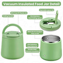 20oz Insulated Vacuum Food Jar with Buckle Lid,Soup Thermo for Hot Food Kids,Wide Mouth Leakproof Stainless Steel Lunch Container with Spoon-Green by TinyTreasures Baby Boutique