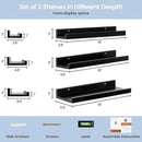 Picture Ledge Wall Shelves - 16 Inch Width Set of 3, Solid Pine Wood Rustic Floating Ledge Shelves for Kids' Room, Bedroom, Kitchen, Bathroom, Living Room, Nursery Display Decor, Black by CozyNest Decor