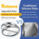 Stainless Steel Suction Plates for Toddlers, 9" Divided Kids Baby Plates with Removable Silicone Suction, Non Toxic Non Slip Portion Control Snack Dishes 3 Packs, Blue Gray Navy by TinyTreasures Baby Boutique