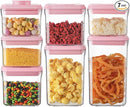 Ankou Airtight Food Storage Container - 7 Pcs One Button Handy Container Stackable Food Containers for Snacks Candy Salt Herbs Spices Coffee Bean Formula Popcorn BPA-Free Tight Seal by TinyTreasures Baby Boutique