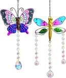 YU FENG Set 2 Suncatchers with Crystals,Stained Glass Butterfly Dragonfly Sun Catchers Window Garden Hanging Decoration Ornament,Prism Rainbow Maker Pendant by GreenHaven Gardens