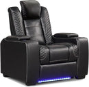 ANJ Power Recliner Home Theater Seating, Electric Recliner Chair with Adjustable Headrest,PU Leather Dual Motor Movie Reclining Chairs with Cup Holders LED Lights,USB Port,Hidden Arm Storage (Black) by CozyNest Decor
