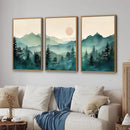 SIGNINART Large Mountain Framed Canvas Wall Art Set, Abstract Misty Forest Wall Decor, Foggy Nature Pine Tree Wall Painting, Modern Boho Sunrise Art Prints for Bedroom Living Room and Office 24"x36"x3 by CozyNest Decor