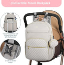 MOMUVO Diaper Bag Backpack, Quilted Baby Bag with Changing Pad and Stroller Straps and Pacifier Case, Multifunction Waterproof Travel Diaper Bags, Unisex, Light Grey and Pink by TinyTreasures Baby Boutique
