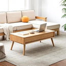 100% Solid Wood Lift Top Coffee Table for Living Room, Mid Century Modern Tables with Drawers and Large Storage, Oak Coffee Tables for Small Spaces (Oak Wood Log, 39.37" W x 21.65" D x 25.59" H) by CozyNest Decor