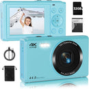 Upgrade Digital Camera, FHD 4K 44MP Autofocus Digital Point and Shoot YouTube Camera with 16X Zoom, 32GB SD Card, Compact Digital Camera Cheap for Teens Boys Girls Kids Blue Camera by TinyTreasures Baby Boutique
