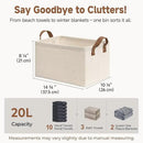StorageWorks Storage Bins, Shelves Baskets for Organizing, Fabric Closet Organizers with Handles, Metal Frame, Beige（Cotton-linen）, 2-Pack by CozyNest Decor