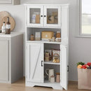 GarveeHome 54in Tall Bathroom Cabinet, Farmhouse Storage Cabinet with Glass Doors and Adjustable Shelves, Freestanding Kitchen Pantry Cabinets, Cupboard for Living Room, Dining Room, White by CozyNest Decor