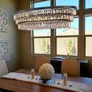 TOCHIC Chandelier 40 inch, Farmhouse Black Crystal Chandelier, Kitchen Island Lighting, Dining Room Light Fixture for High Ceiling, Modern Linear Oval Chandeliers for Living Room, Office Area, Bar by CozyNest Decor