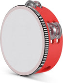 Flexzion Wood Handheld Tambourine Adults 6-Inch Double Row 8-Pair Jingles (Red) - Percussion Round Tamborines Musical Instrument with Metal Zills by TinyTreasures Baby Boutique