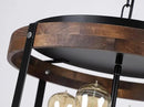 4-Light Large Rustic Farmhouse Wood Pendant Light Fixture with Adjustable Chain, 16.5 inch Oak Wood Drum Chandelier for Dining Room Kitchen Island Farmhouse Living Room Hallway, Black by CozyNest Decor