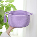 Small Purple Basket, Cute Woven Gift baskets with Cellophane Wrap set for Girl, Decorative Cotton Rope Container Bin, Little Makeup Brushes Holder for Bathroom Counter, Vanity, Cosmetics – lavender by CozyNest Decor