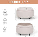 COLAMY Fabric Round Storage Ottoman with Reversible Tray Lid – Multi-Functional Footrest, Hidden Storage, Sturdy & Stylish Small Coffee Table for Living Room, Bedroom, or Entryway(Beige) by CozyNest Decor